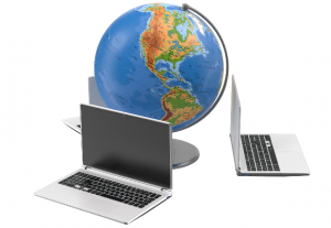 globe and laptops